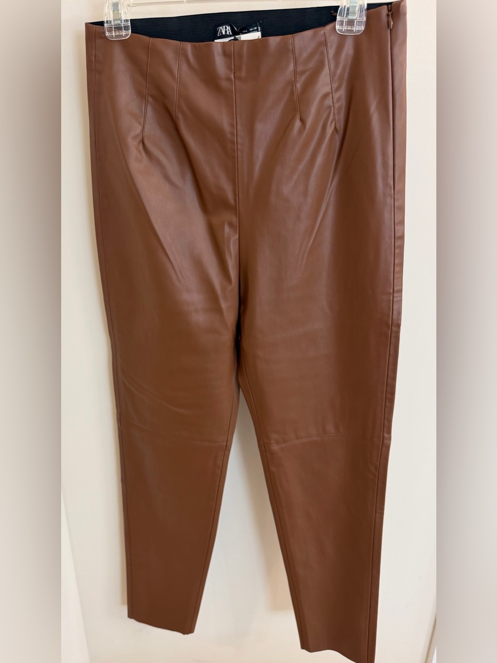 Zara Brown Faux Leather High-Waist Pants, size L